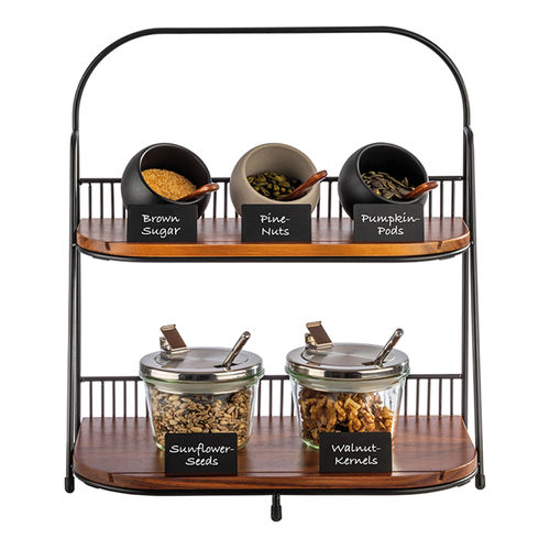 2 Tier Serving Stand (with 2 x removable Acacia Wood Trays & 8 x Labelling Plates) - 30339 (Pack of 1)