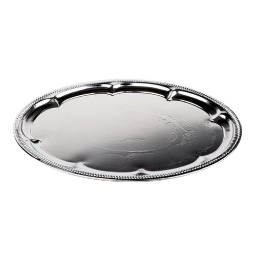 Embossed Oval Tray, Chrome Plated, Rolled Edge 46x34cm - M00391 (Pack of 1)