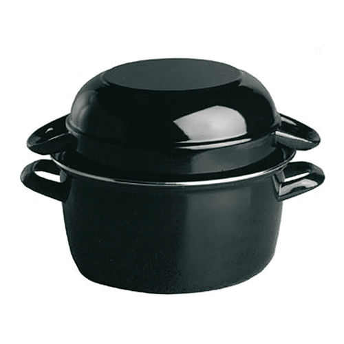 Black Enamelled Mussel Pot with Lid 20x13cm 3Litre - M00626 (Pack of 1)