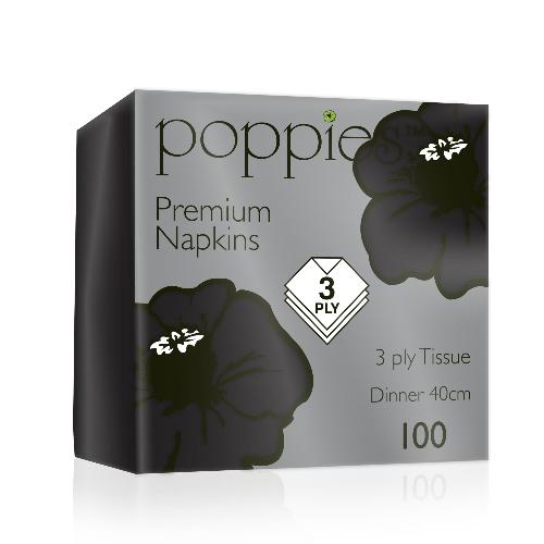 40cm 3ply 4 Fold Black Napkins