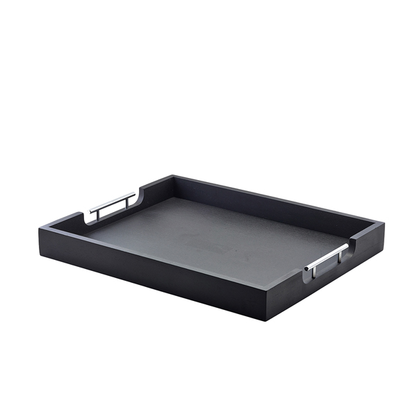 GenWare Solid Black Butlers Tray with Metal Handles 54.5 x 44cm - BTM5544BK (Pack of 1)