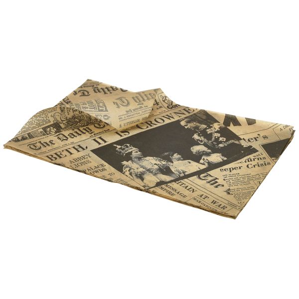 Greaseproof Paper Brown Newspaper Print 25 x 35cm - PN0829P