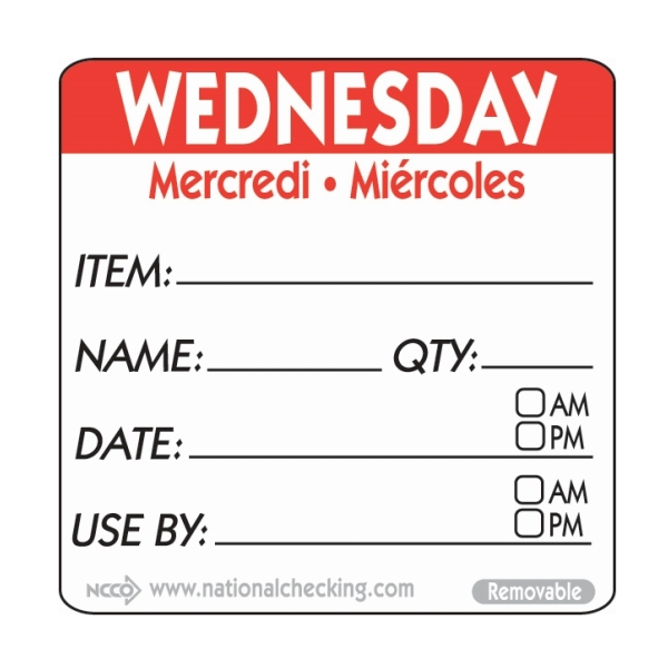 50mm Wednesday Removable Day Label (500) - RIDU2203R