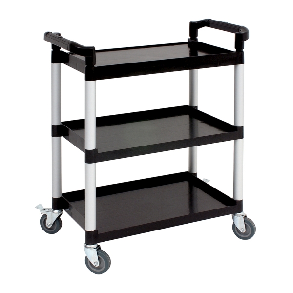 Genware Small 3 Tier PP Trolley Black Shelves - TROLPC