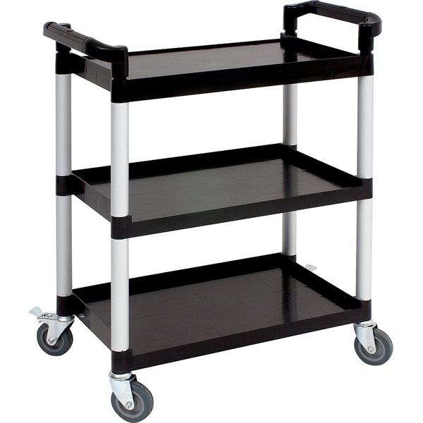 Genware Large 3 Tier PP Trolley Black Shelves - TROLPL