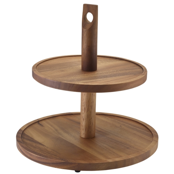 GenWare Acacia Wood Two Tier Cake Stand - WDCS2
