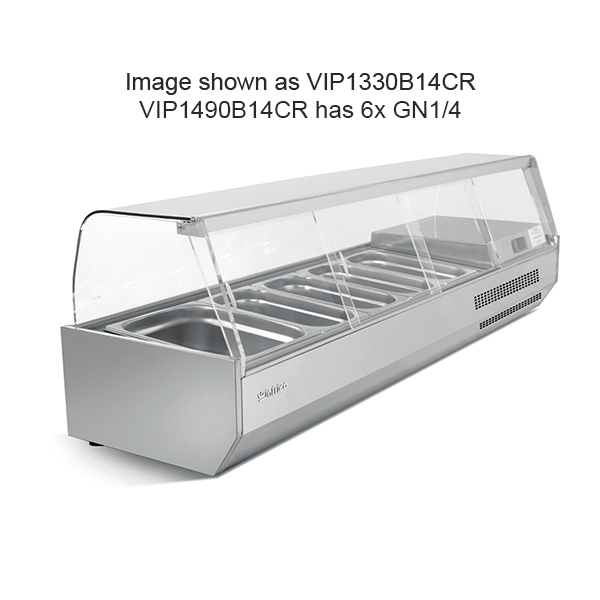 INFRICO 1/4 GASTRONORM PREP TOP WITH GLASS COVER 1493MM(W) - VIP1490B14CR