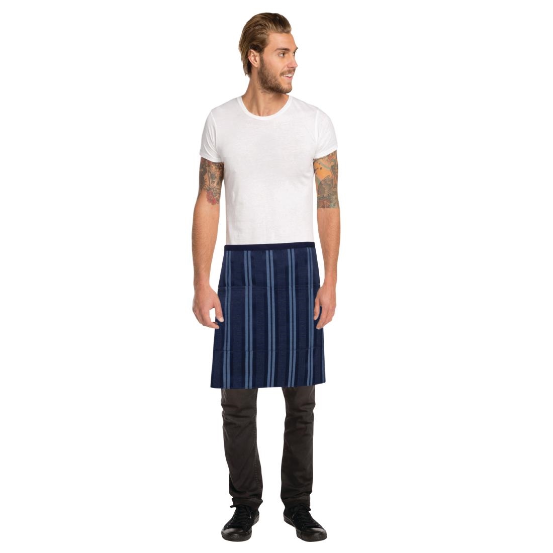 Chef Works Urban Presidio Navy Satin Stripe Half Bistro Apron