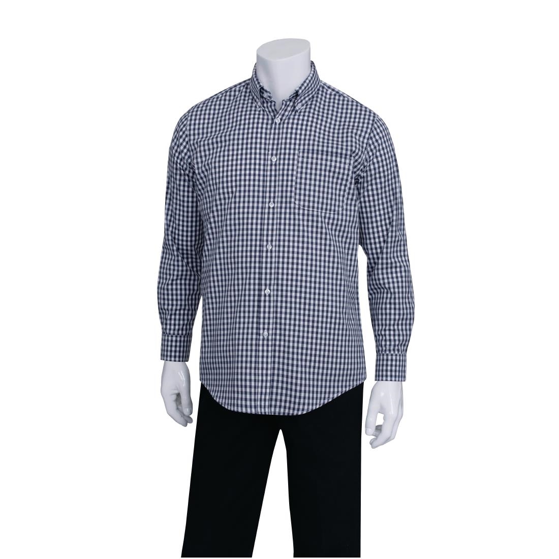 Chef Works Mens Dress Shirt Dark Navy Gingham L