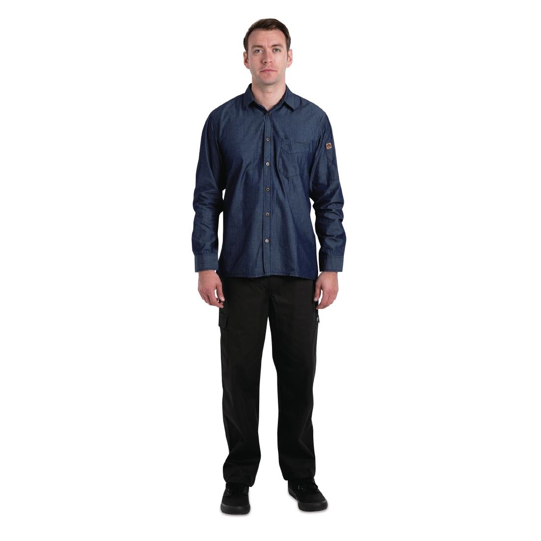 Chef Works Urban Detroit Long Sleeve Denim Shirt Blue L