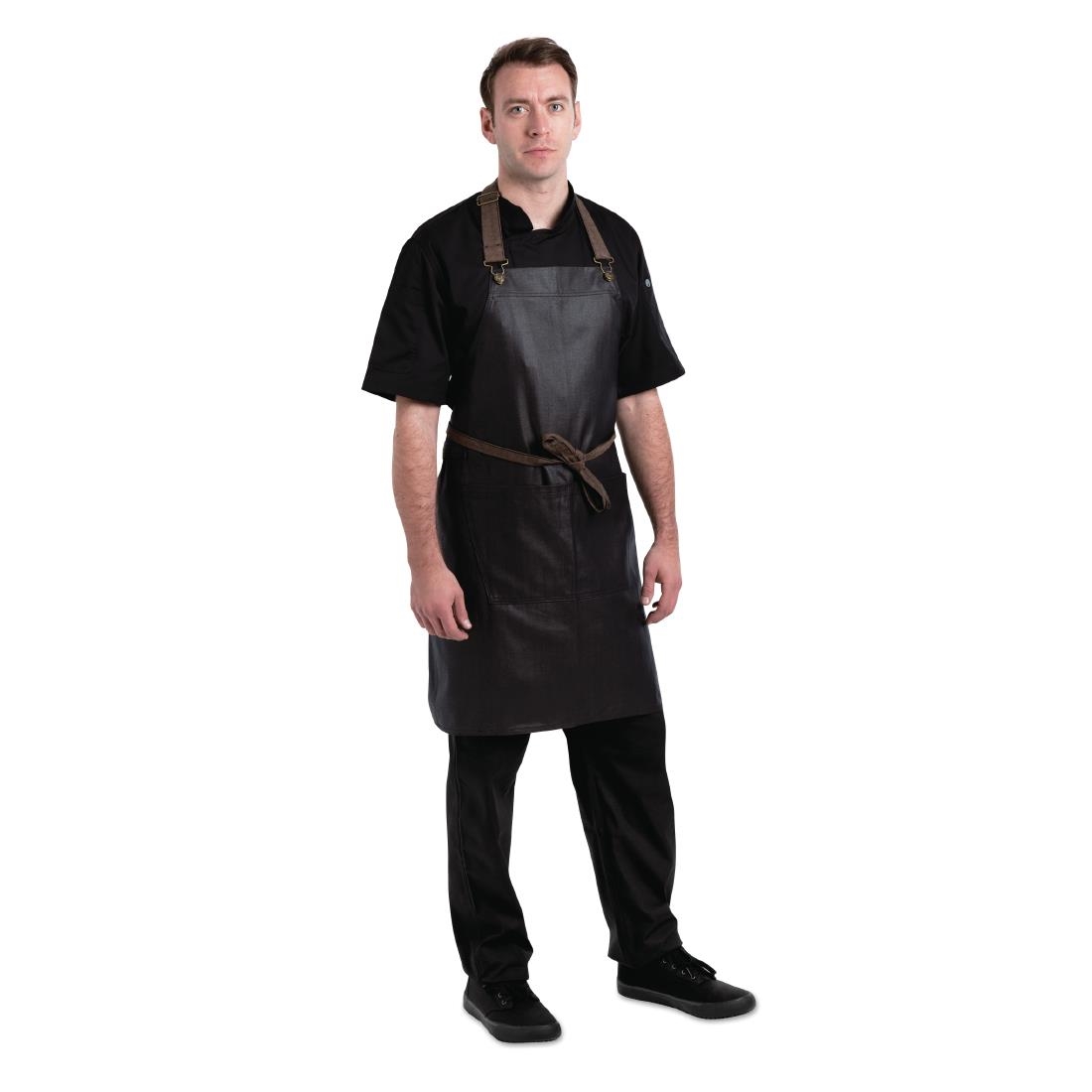 Chef Works Urban Wet Look Boulder Bib Apron Black and Brown