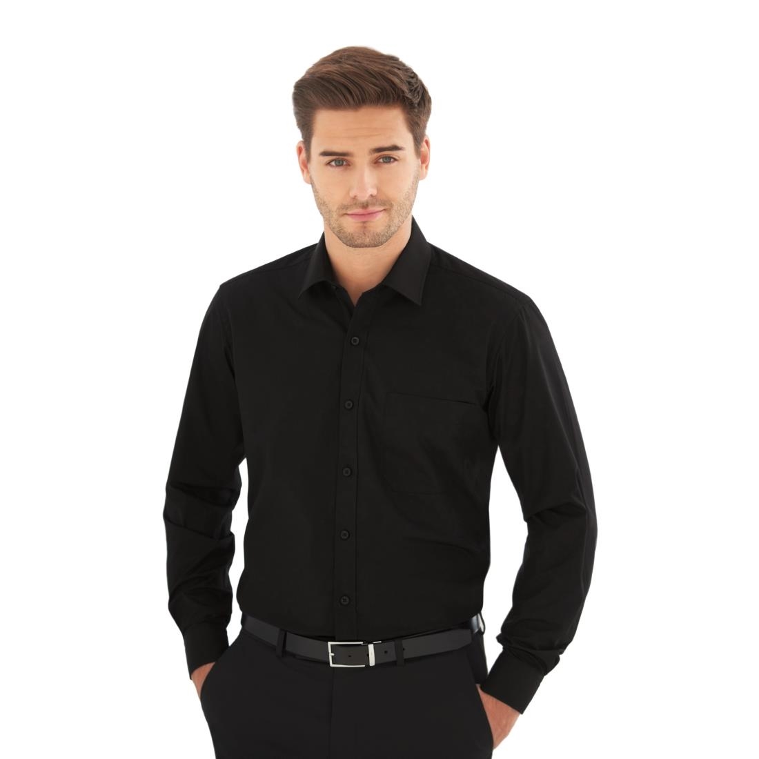 Brook Taverner Mens Long Sleeve Black Rapino Shirt - Collar 16