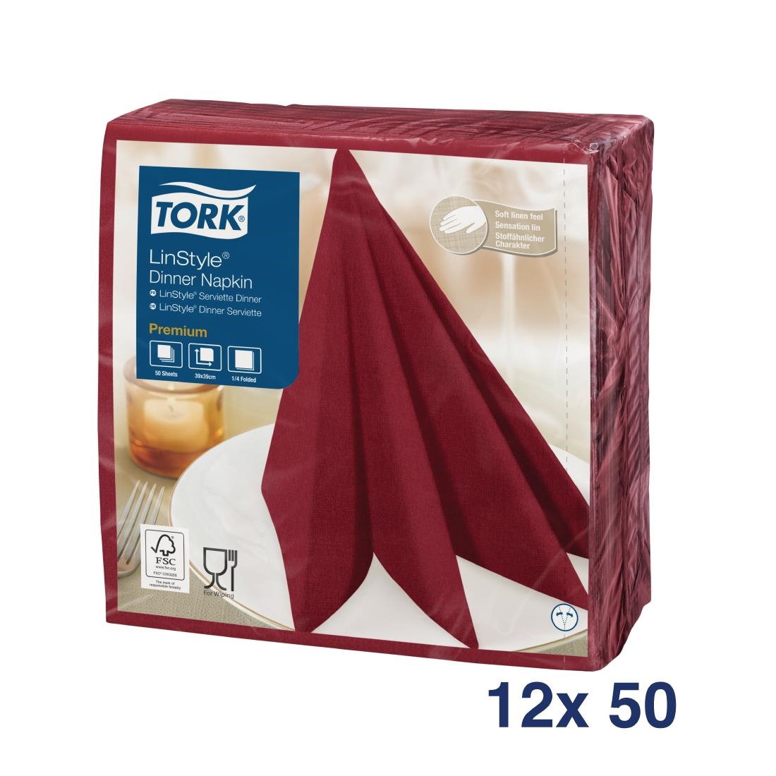 Tork Linstyle Dinner Napkin Burgundy 400mm (Pack of 600)