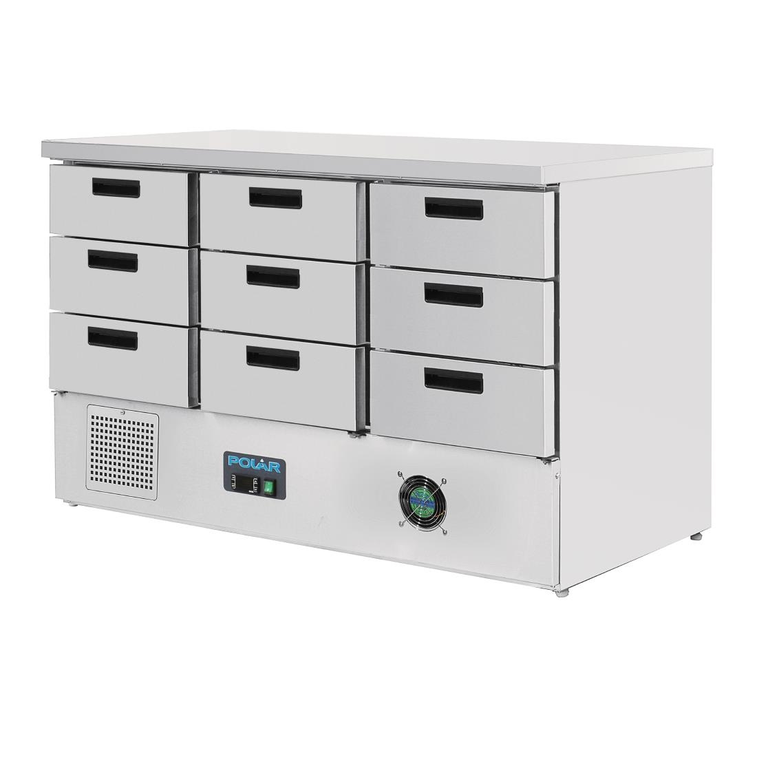 Polar G-Series Refrigerated Counter with 9 Drawers 368Ltr