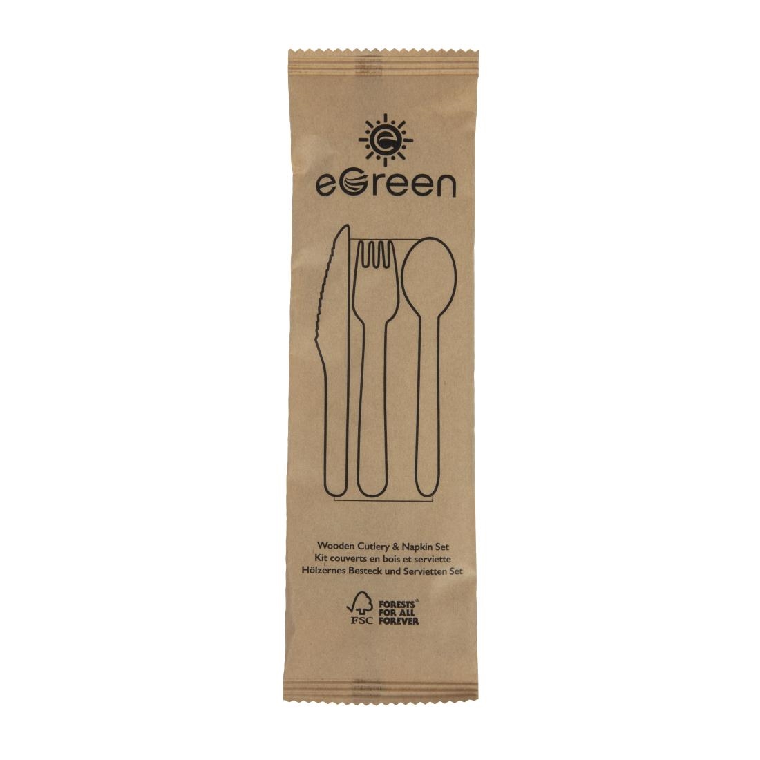 eGreen Individually Kraft Wrapped 4-in-1 Wooden Cutlery Set (Pack of 250)