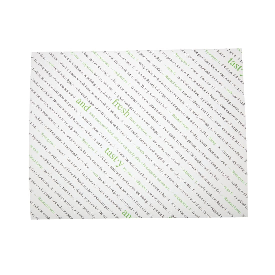 Greaseproof Paper Sheets Fresh and Tasty Print 255 x 203mm (Pack of 500)