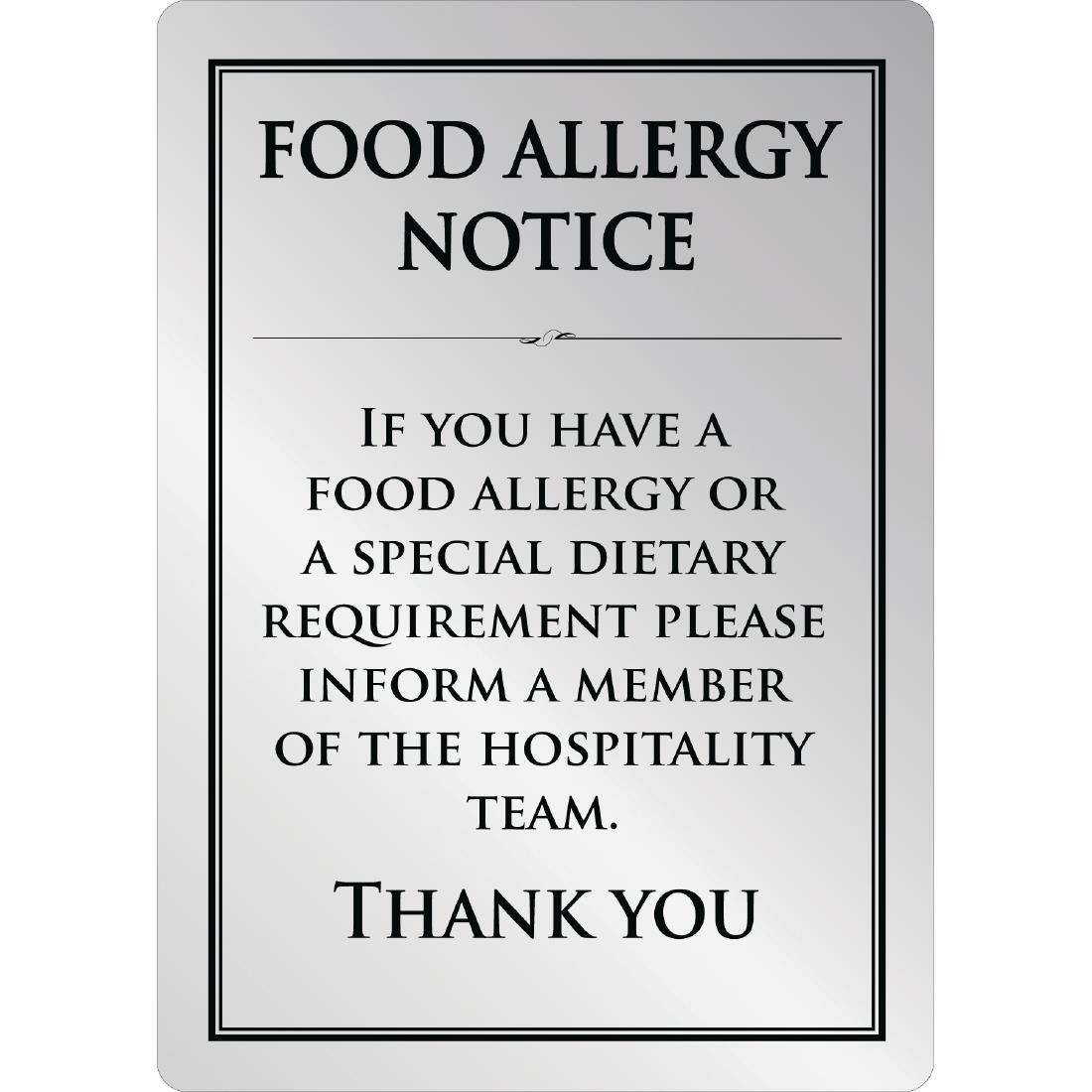 Brushed Steel Food Allergy Sign A4